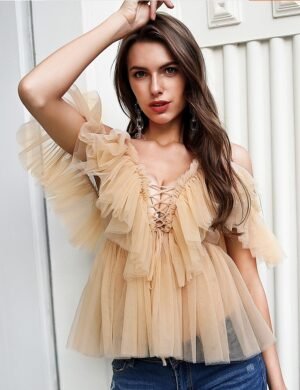 Haus of Olympia Summer Ruffles Mesh Blouse